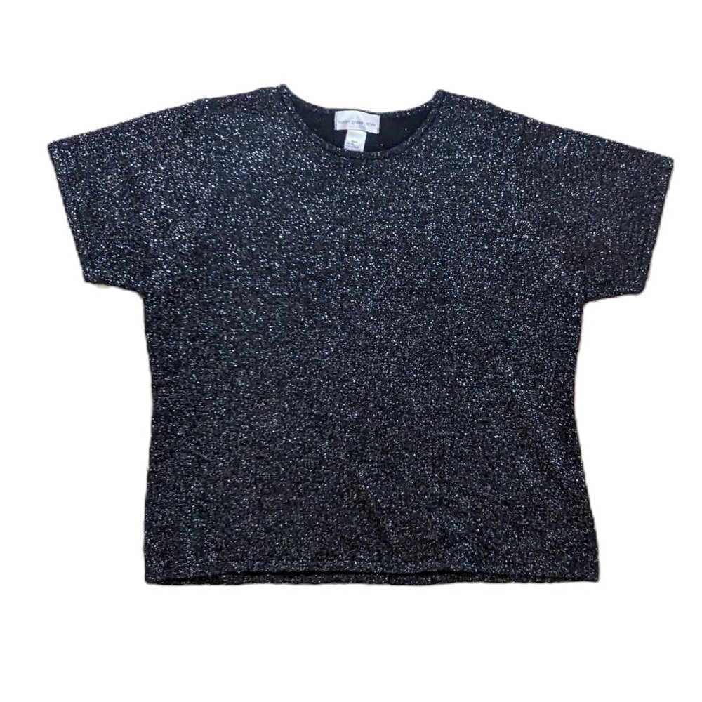 Susan Garver Black With Metallic Silver Weave Sweater Size XL Preowned